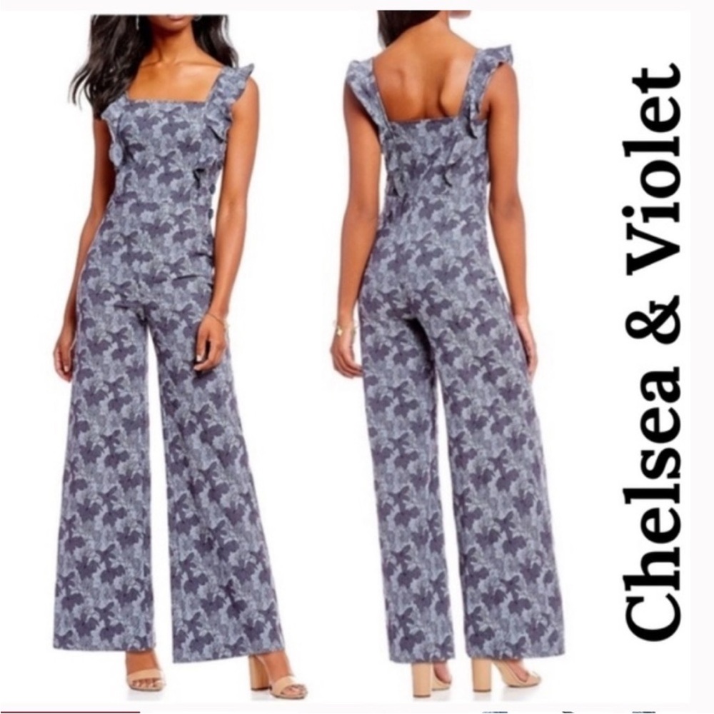 Chelsea & Violet falling roses Blue Elegant Jumpsuit overalls romper